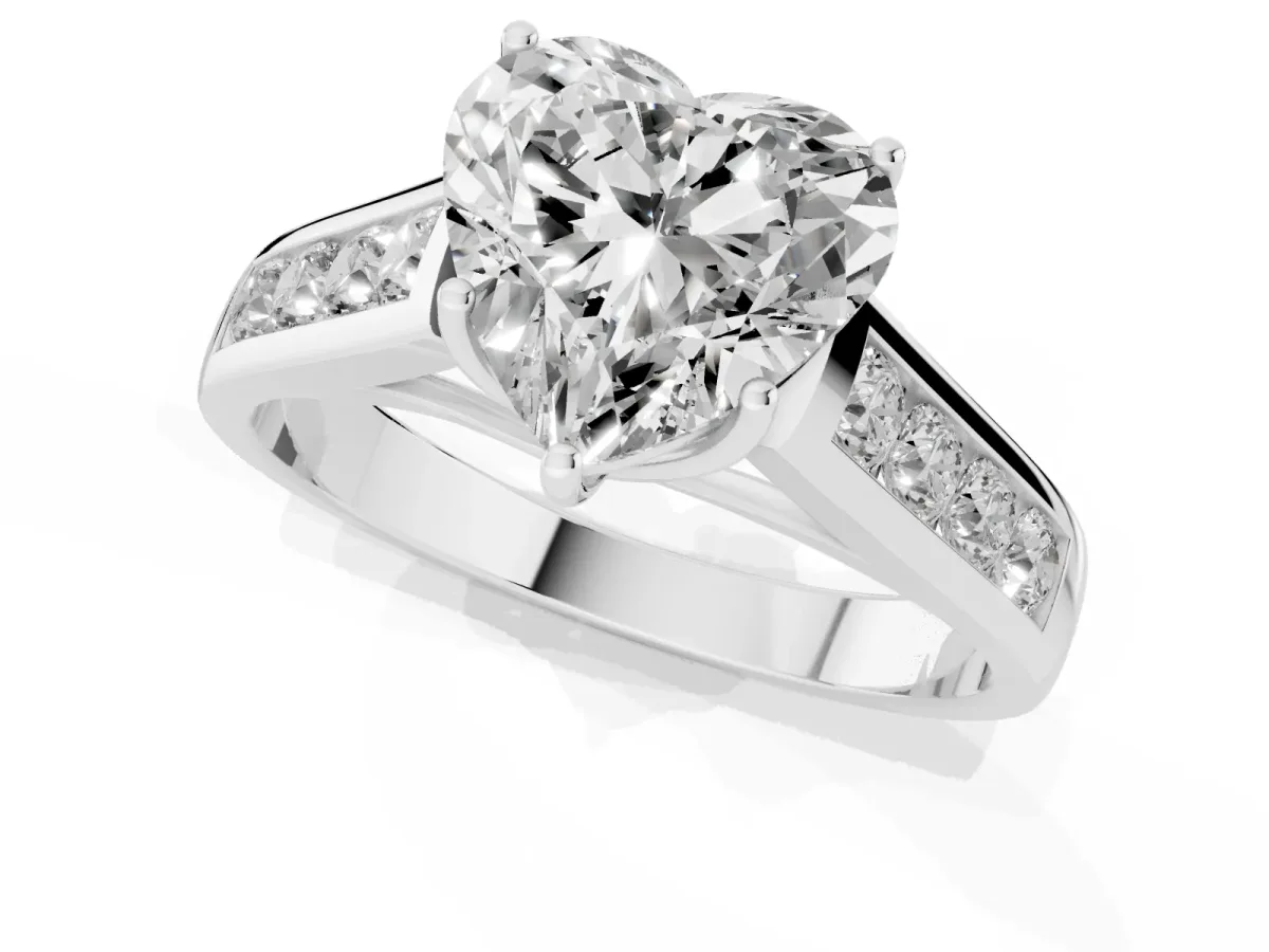 Heart Cut Solitaire Channel-Set Diamond Engagement Ring with Four-Prong Setting Silver