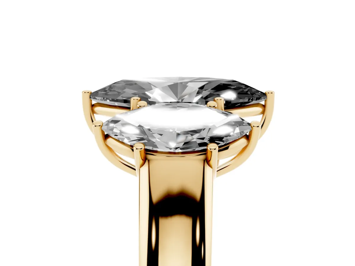 Fancy Black Three-Stone Marquise Cut Cut Diamond Ring with Prong Setting and Classic Band Yellow gold