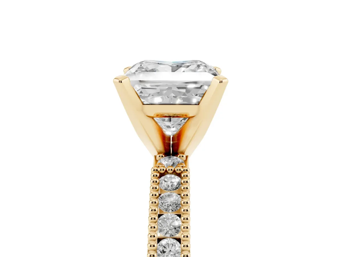 Princess Cut Solitaire with Pavé Band and Four-Prong Setting Yellow gold