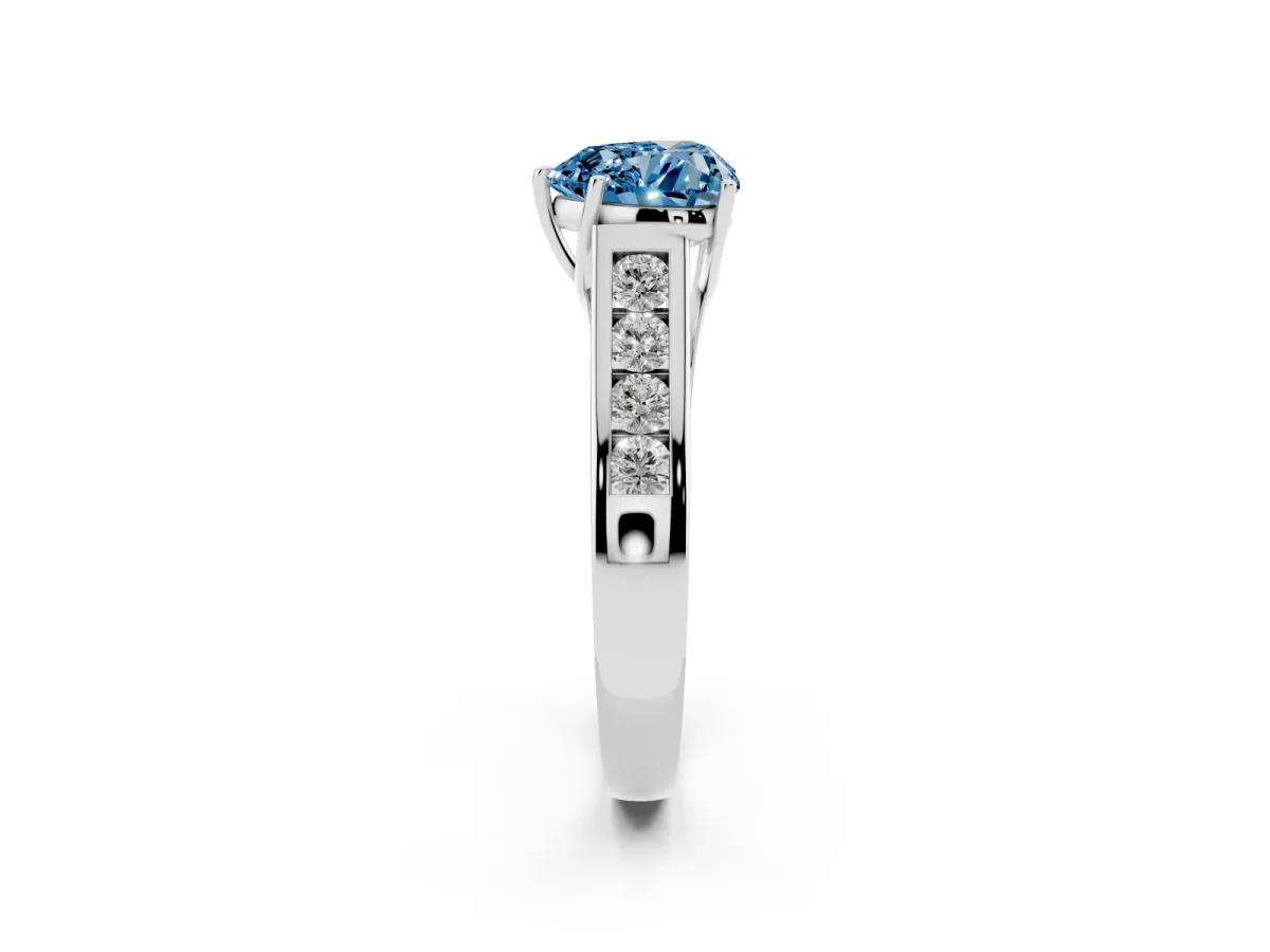 Fancy Blue Heart Cut Brilliant Channel-Set Solitaire Ring with Four-Prong Setting Silver