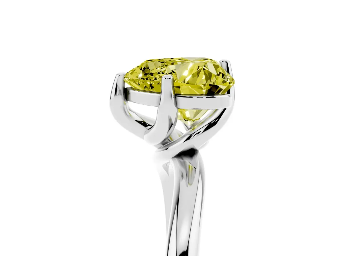 Fancy Yellow Heart Cut Diamond Solitaire Engagement Ring with Four-Prong Setting and Classic Band Silver