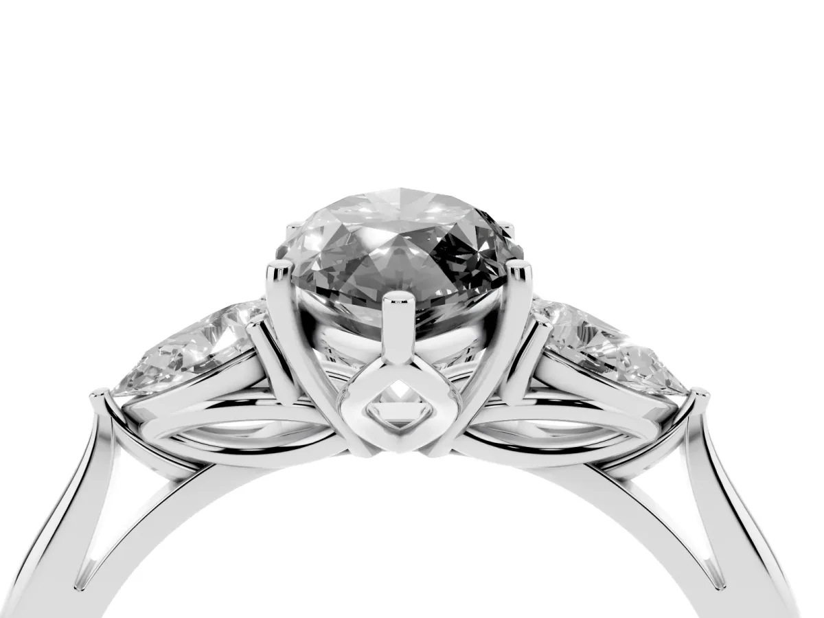 Fancy Black Three-Stone Marquise Cut Brilliant Diamond Solitaire Ring with Tapered Band and Four-Prong Setting Silver