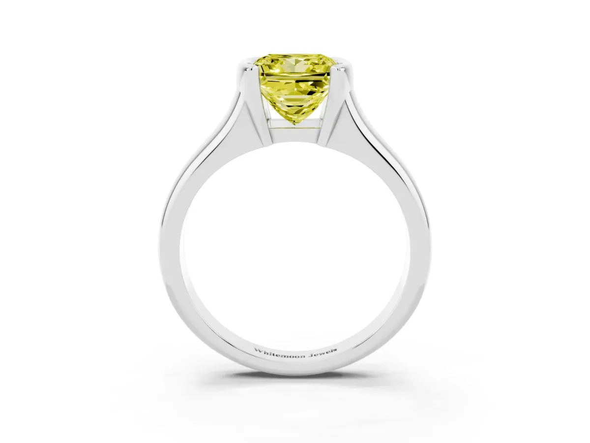 Fancy Yellow Princess Cut Solitaire Tension Set Diamond Ring with Split Shank Band Platinum