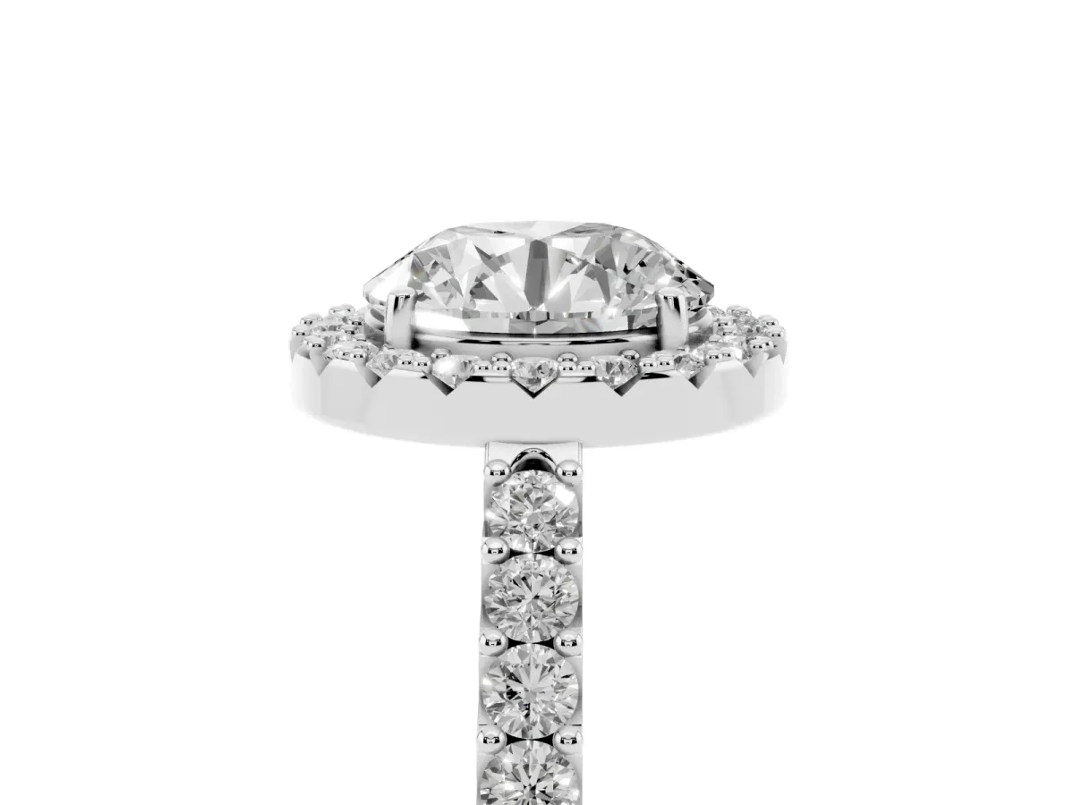 Round Cut Halo Diamond Pavé Solitaire Ring Platinum
