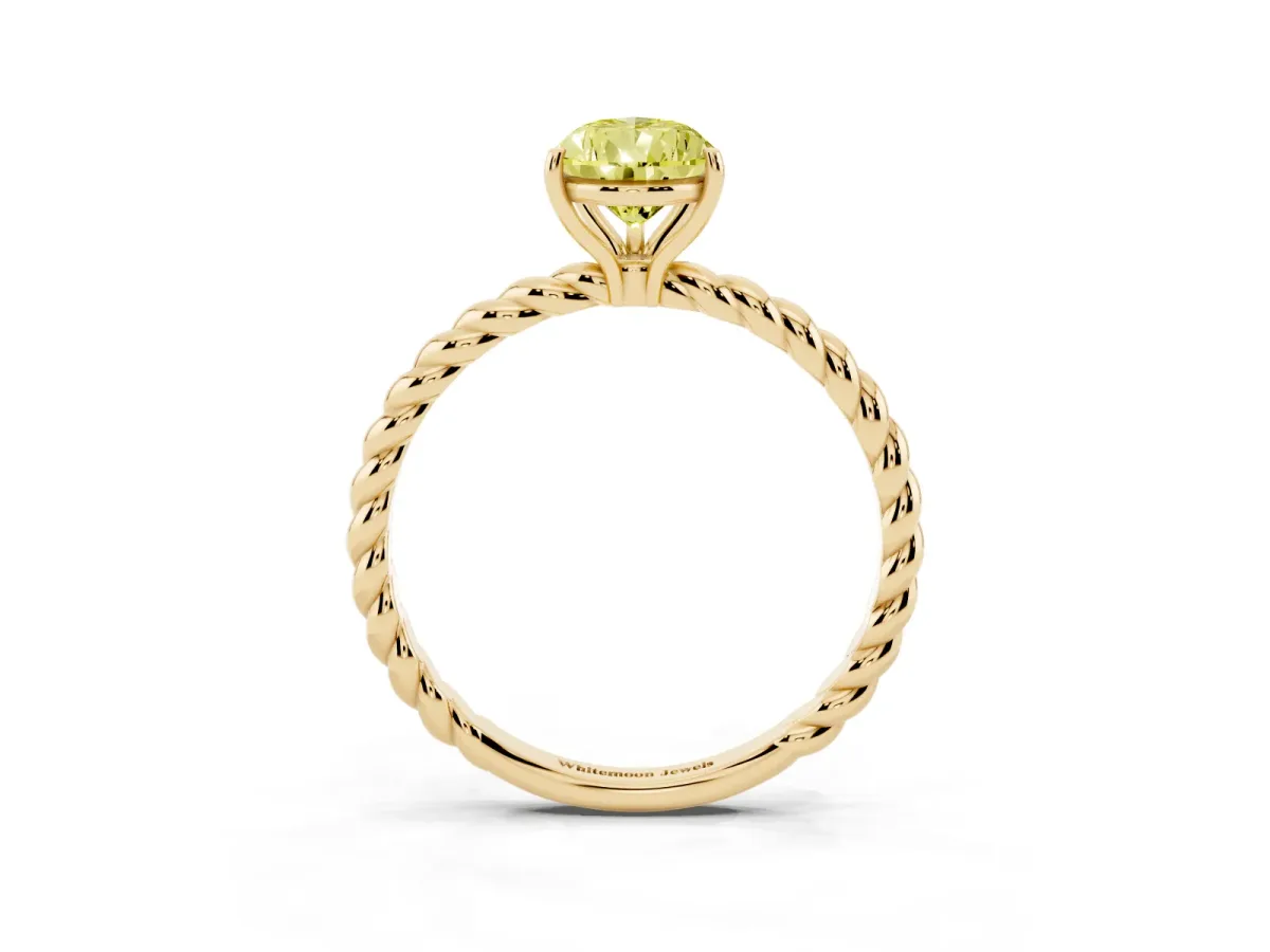 Fancy Yellow Pear Cut Solitaire Twist Band Ring with Four-Prong Setting Yellow gold