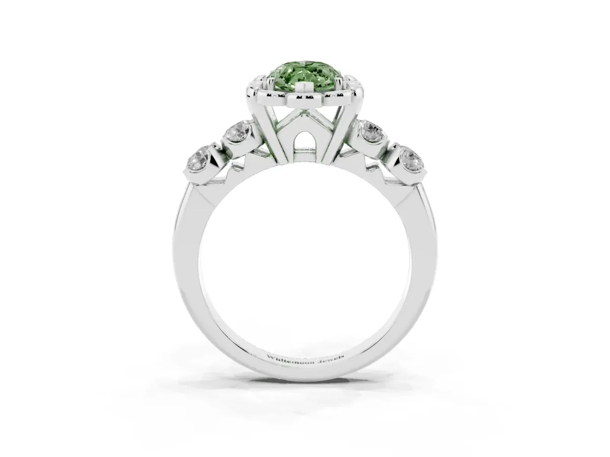 Fancy Green Marquise Cut Cut Diamond Floral Halo Engagement Ring with Shared Prong Setting Silver