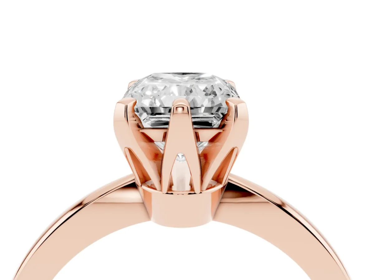 Radiant Cut Solitaire Engagement Ring with Six-Prong Setting and Tapered Band Rose gold