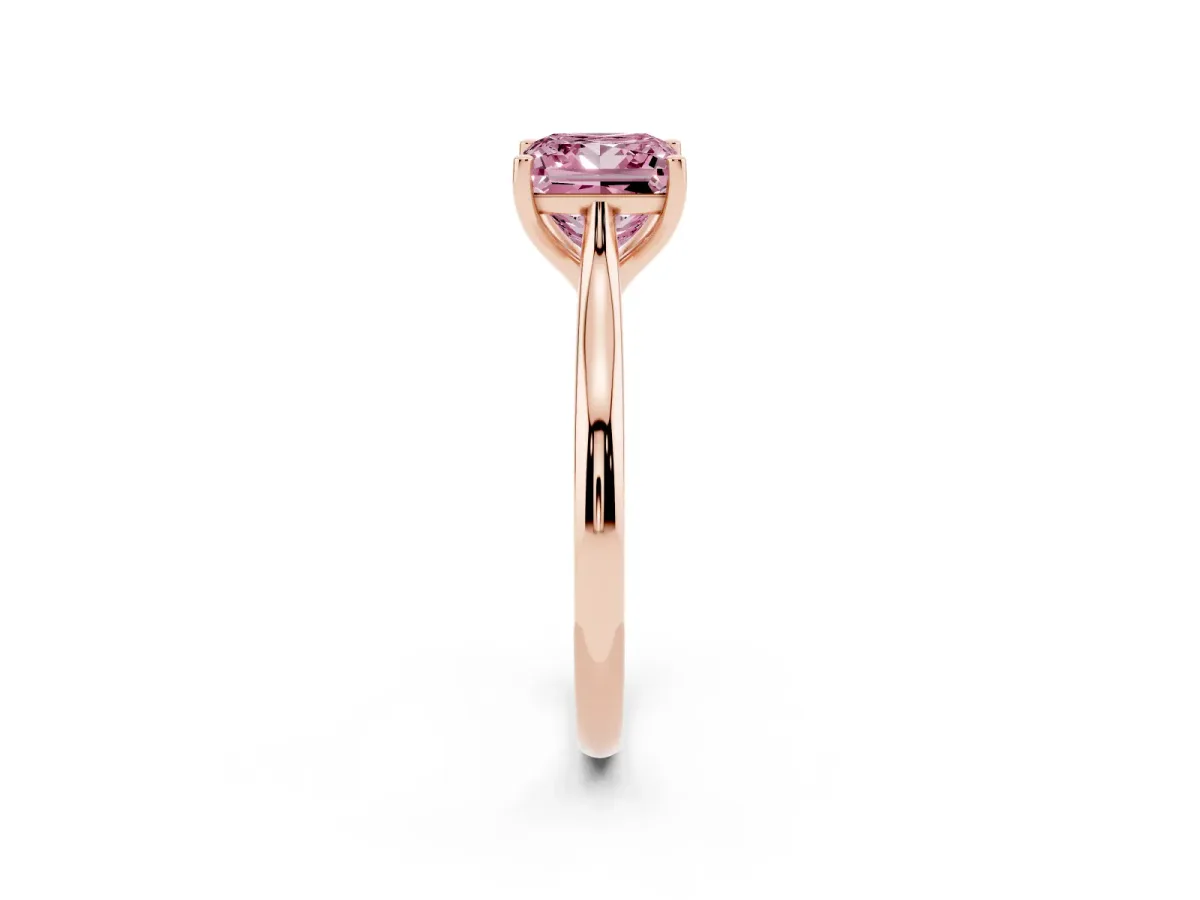 Fancy Pink Princess Cut Cut Solitaire Ring with Cathedral Band and Four-Prong Setting Rose gold