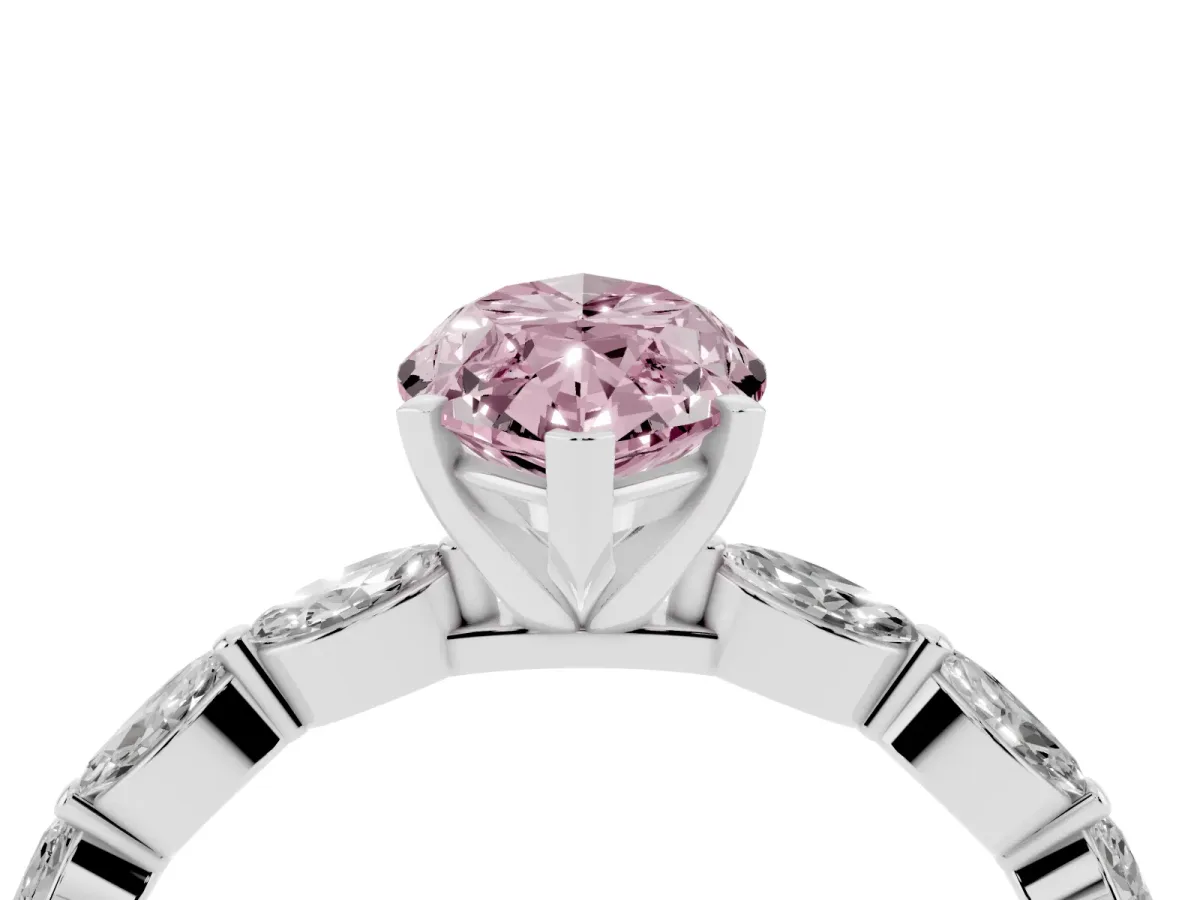 Fancy Pink Marquise Cut Diamond Ring with Marquise Side Stones and Prong Setting Platinum