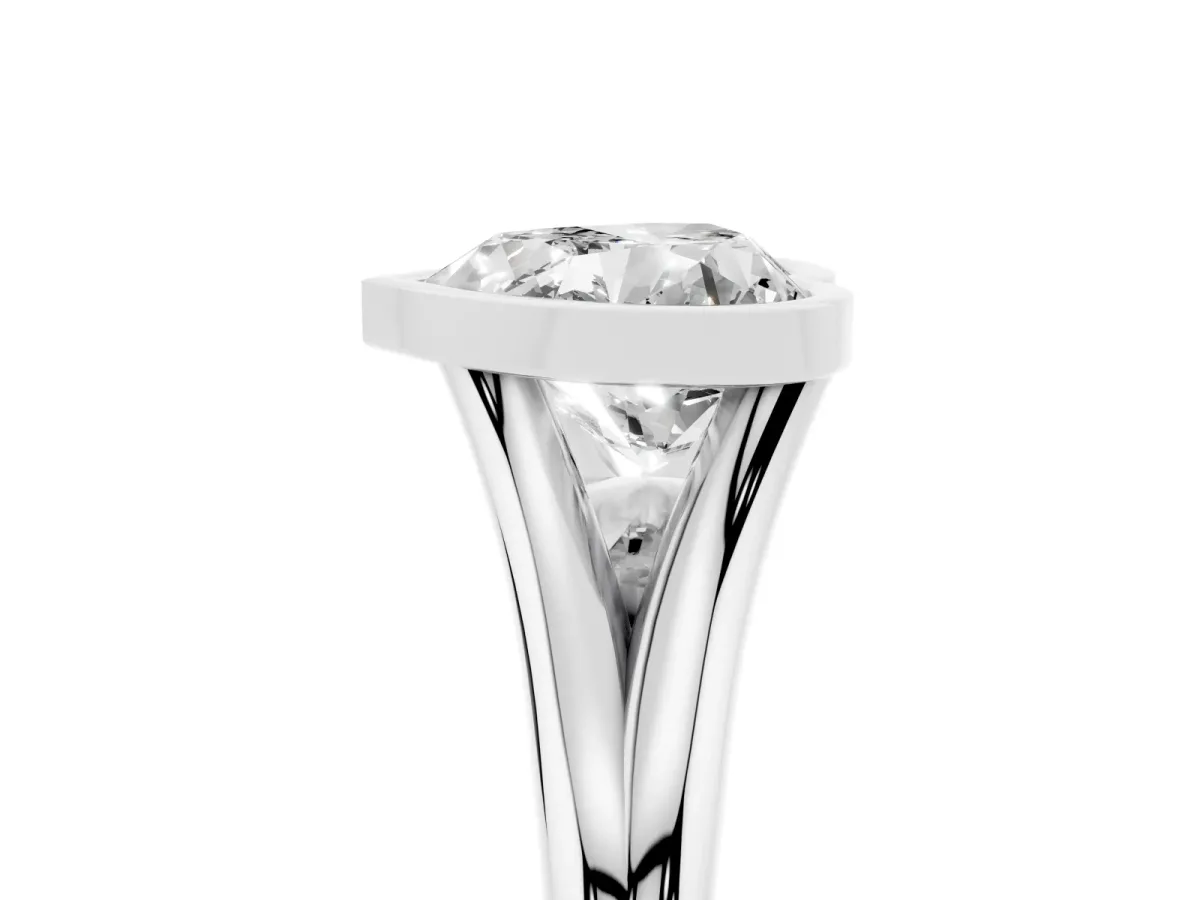Bezel Set Heart Cut Cut Solitaire Ring with Tapered Band Silver