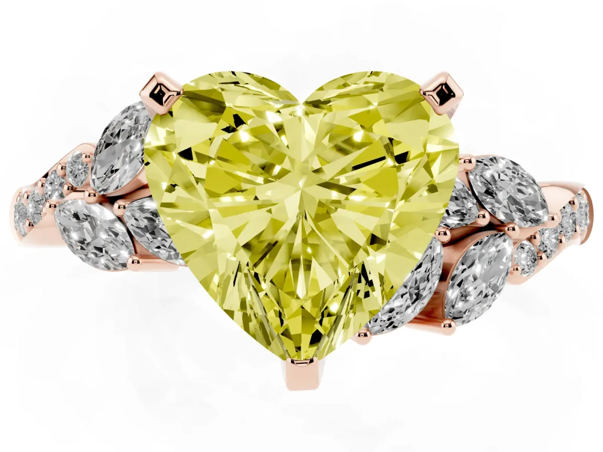 Fancy Yellow Heart Cut Solitaire Marquise Twist Band with Six-Prong Setting Rose gold