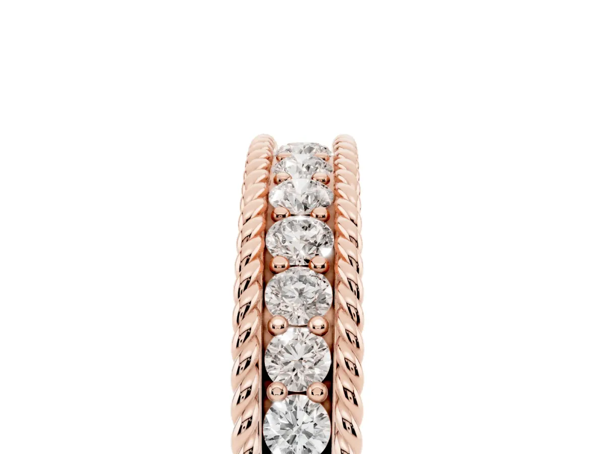 Channel Set Round Diamond Milgrain Edge Band Rose gold