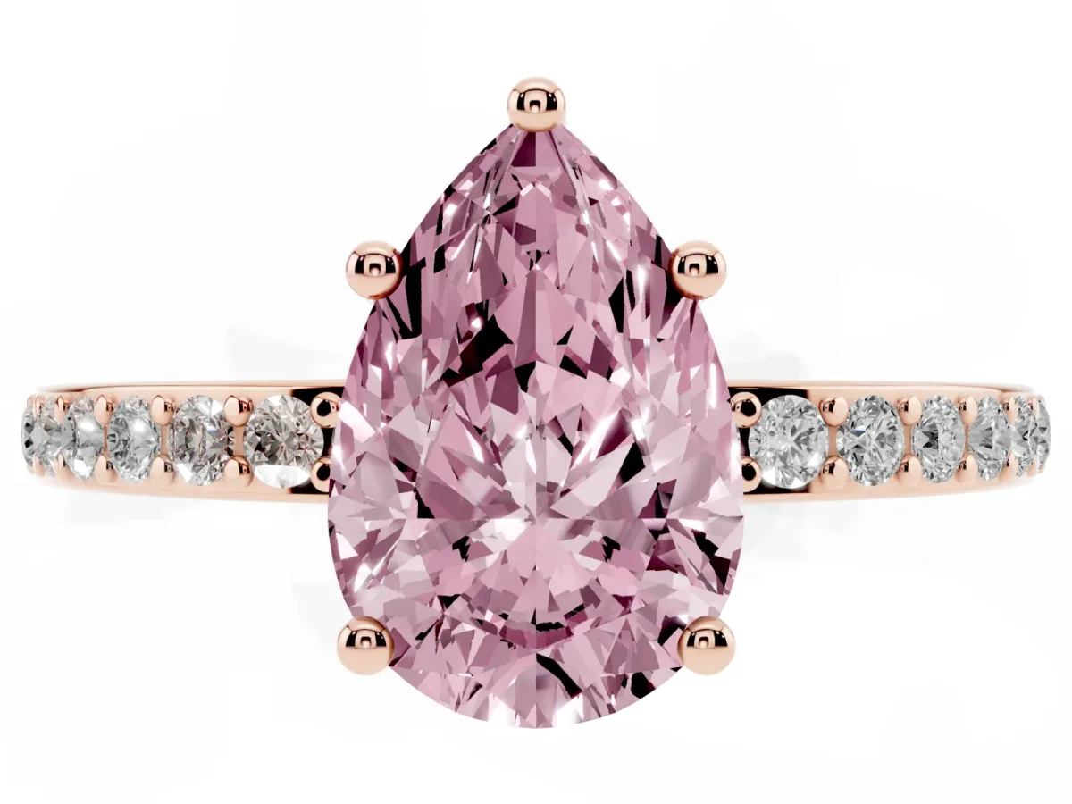 Fancy Pink Pear Cut Cut Diamond Pavé Band Ring with Four-Prong Setting Rose gold