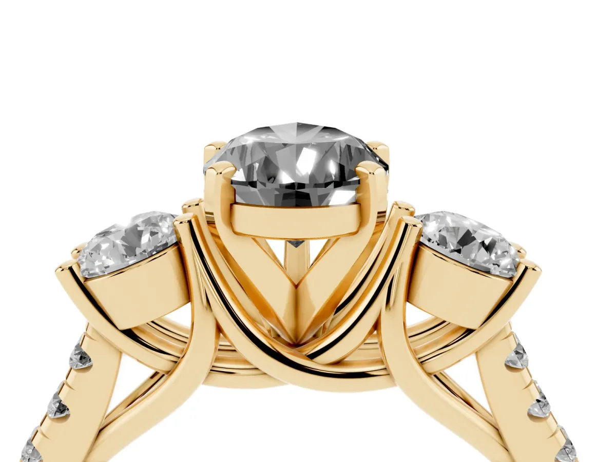 Fancy Black Three-Stone Pear Cut Diamond Pavé Band with Four-Prong Setting Yellow gold