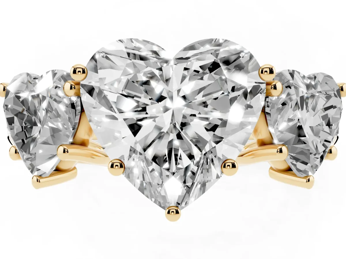Three-Stone Heart Cut Diamond Pavé Band with Prong Setting Yellow gold
