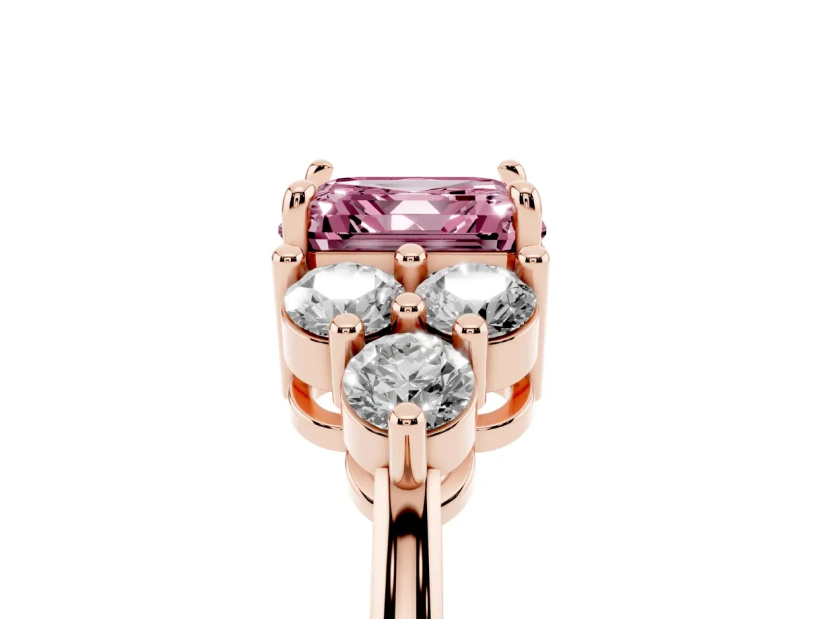 Fancy Pink Asscher Cut Brilliant Diamond Cluster Accent Solitaire Ring with Prong Setting Rose gold