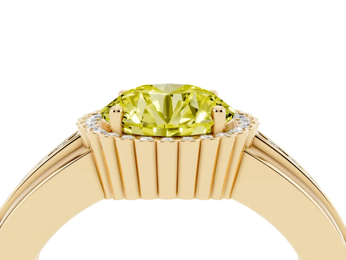 Fancy Yellow Round Cut Cut Halo Pave Band Four-Prong Ring Yellow gold
