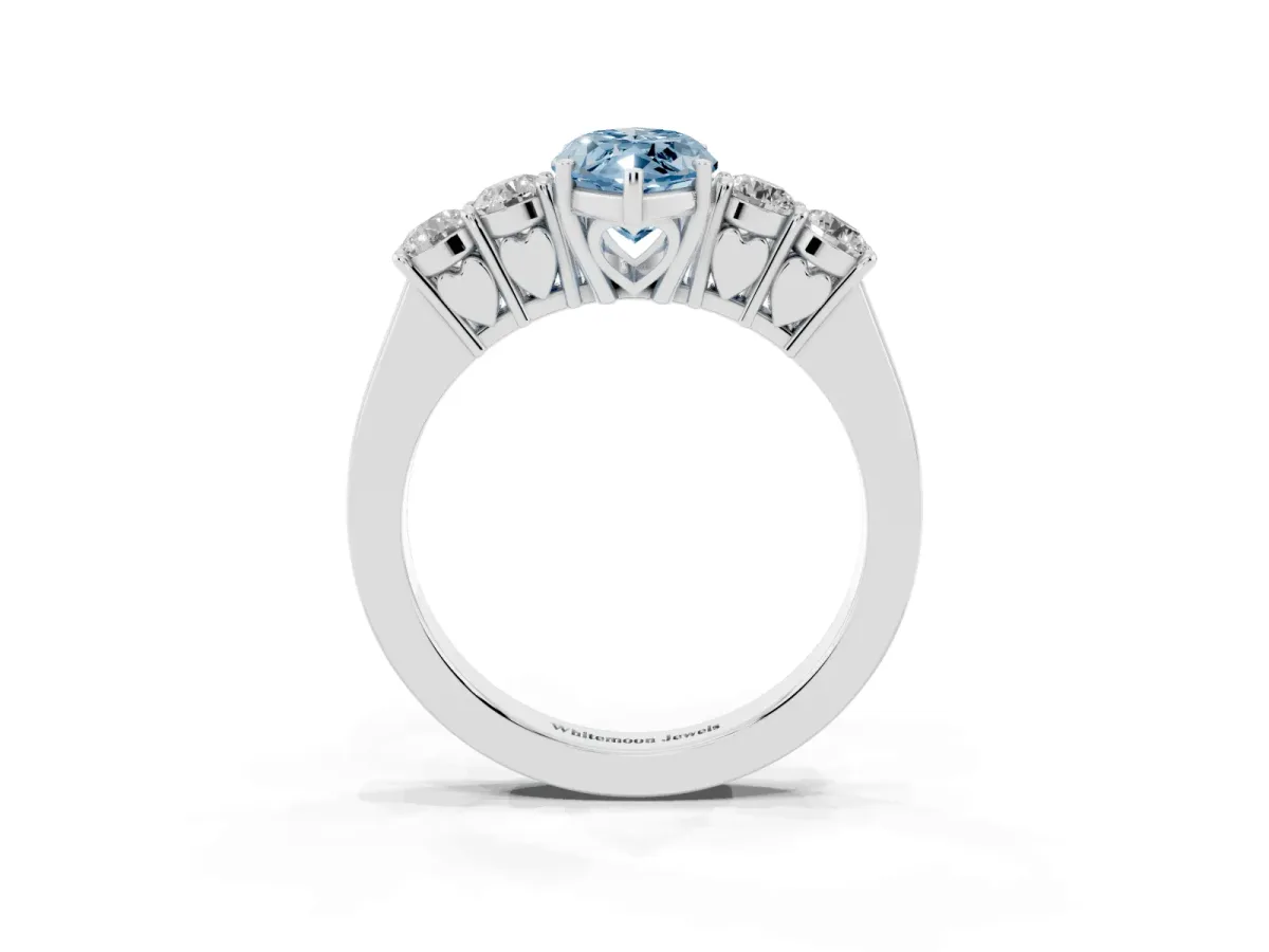 Fancy Blue Marquise Cut Cut Diamond Five-Stone Prong Set White Gold Ring Platinum