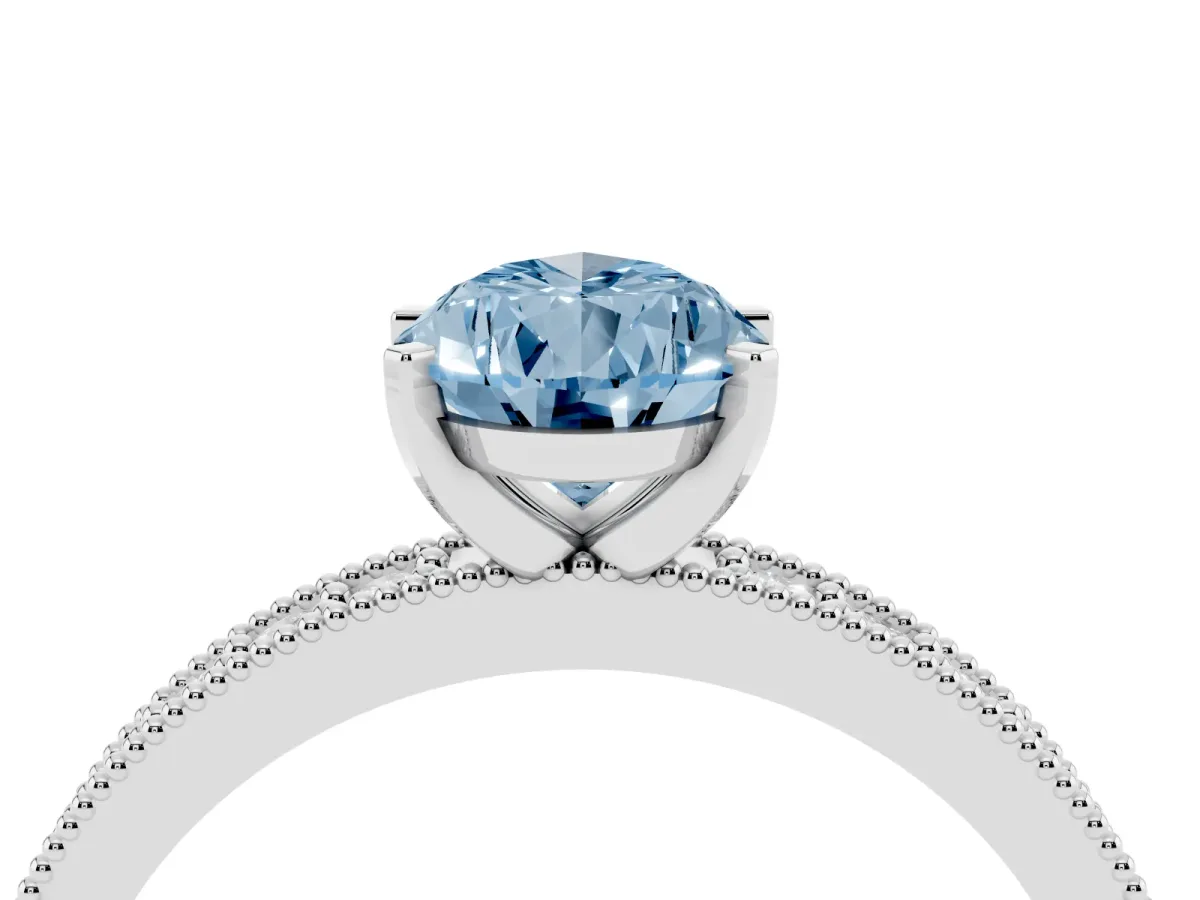 Fancy Blue Pear Cut Diamond Milgrain Pavé Engagement Ring with Four-Prong Setting Platinum