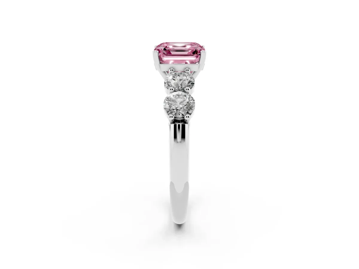 Fancy Pink Asscher Cut Cut Five-Stone Prong Set Diamond Ring with Classic Band White gold