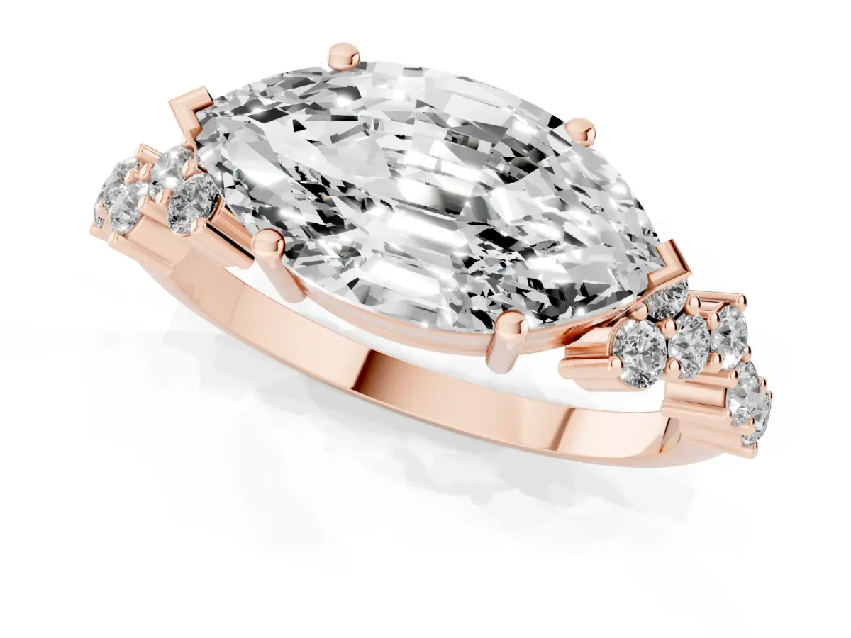 Marquise Cut Diamond Scattered Round Accent Ring with Prong Setting Rose gold
