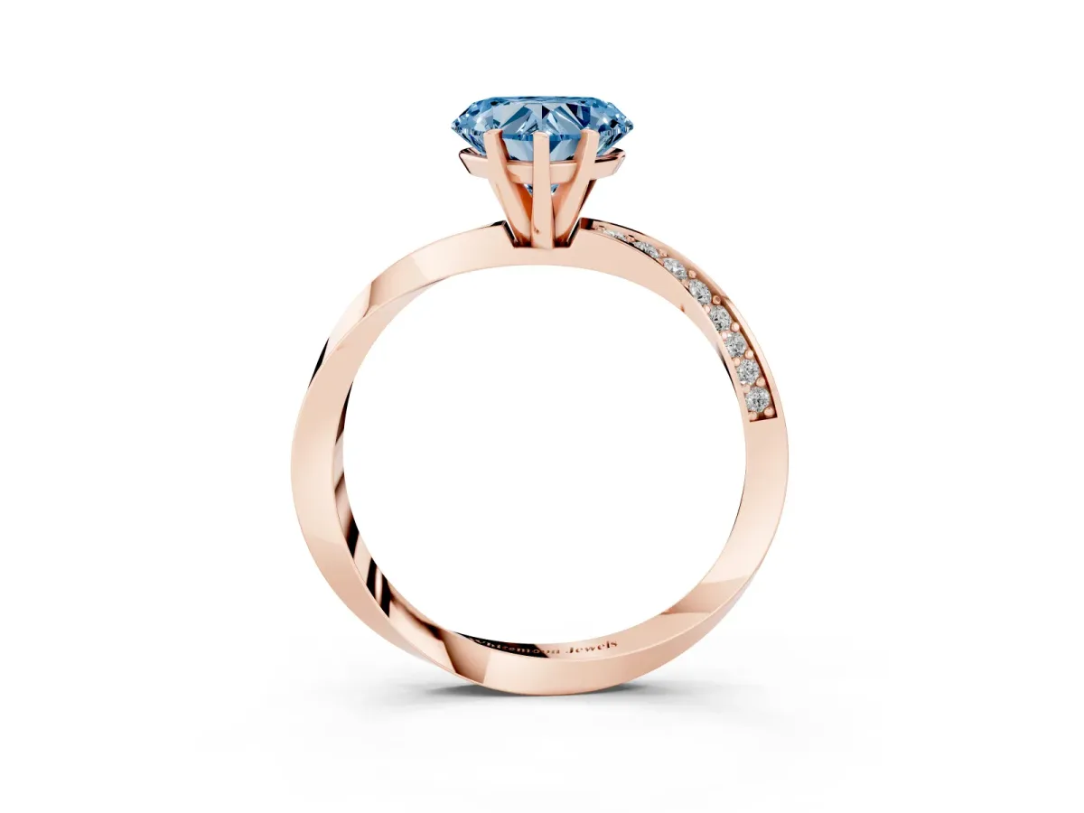 Fancy Blue Heart Cut Diamond Engagement Ring with Side Stone Accents and Four-Prong Setting Rose gold