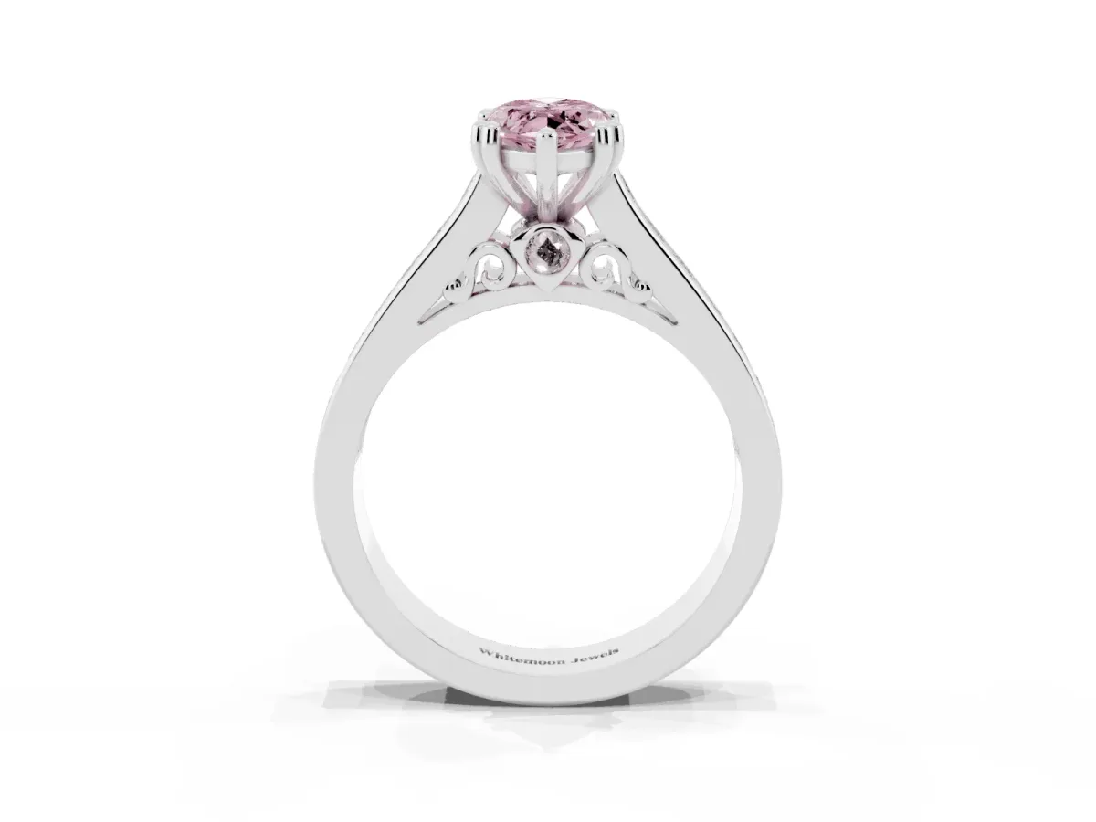 Fancy Pink Marquise Cut Cut Channel Set Solitaire Engagement Ring with Prong Setting Silver