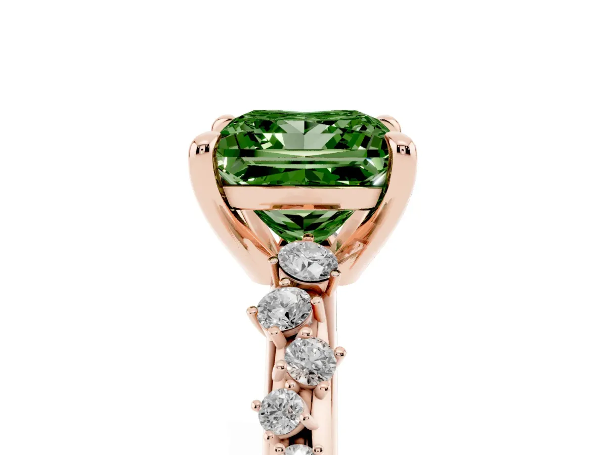 Fancy Green Princess Cut Cut Diamond Vine Band with Four-Prong Setting Rose gold