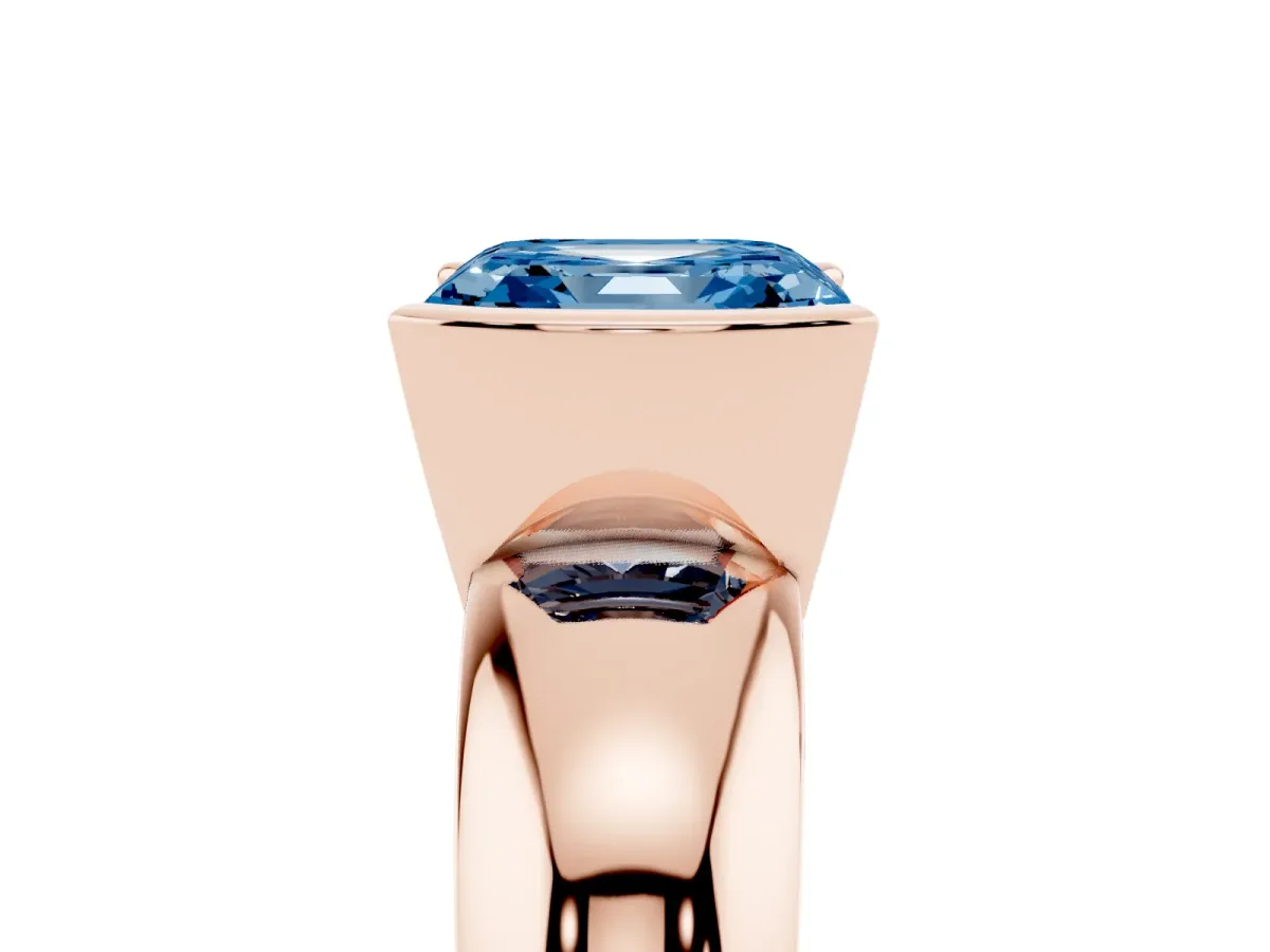 Fancy Blue Asscher Cut Solitaire Tension Set Diamond Ring with Wide Band Rose gold