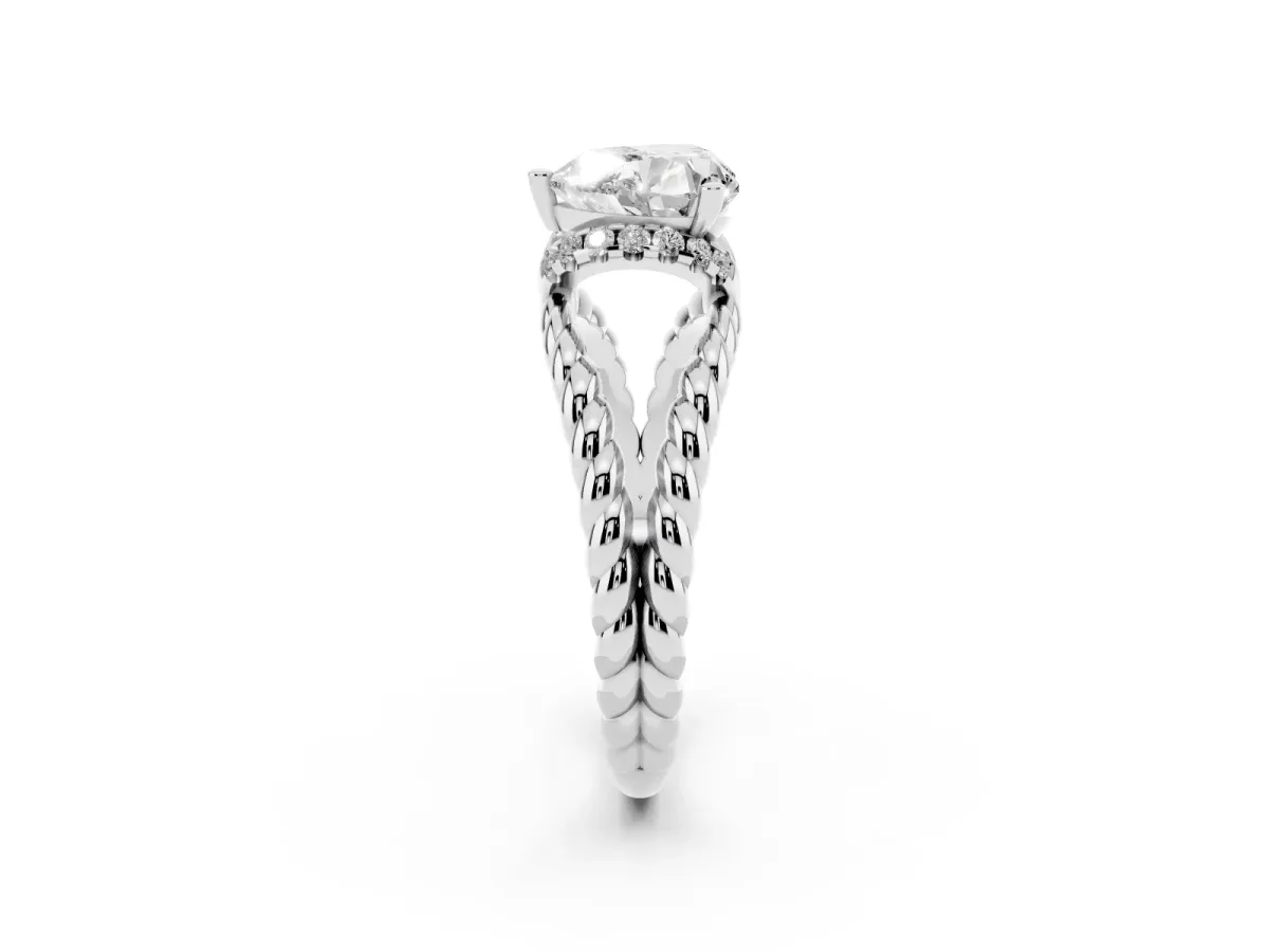 Heart Cut Halo Twisted Band Four-Prong Ring Silver