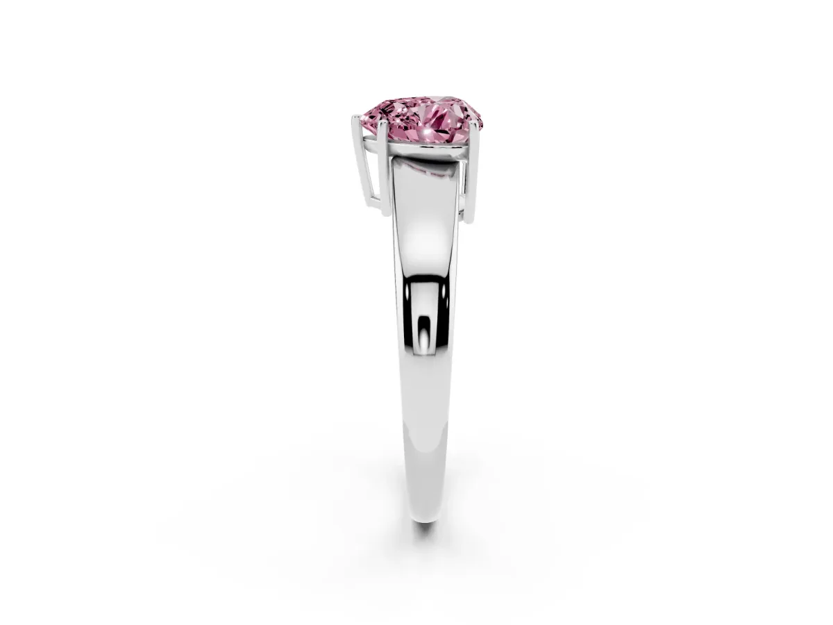 Fancy Pink Heart Cut Solitaire Diamond Ring with Tapered Band and Four-Prong Setting White gold