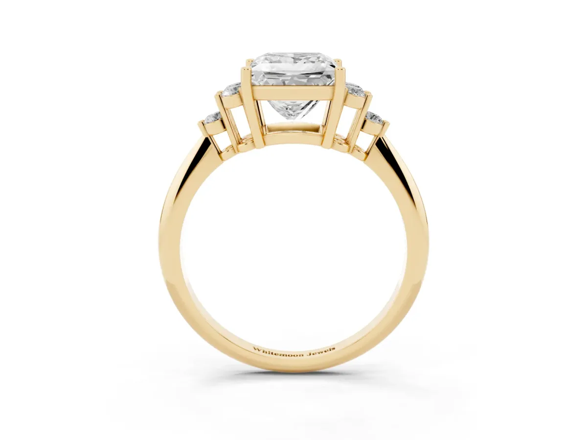 Princess Cut Cut Diamond Cluster Ring with Solitaire Band and Four-Prong Setting Yellow gold