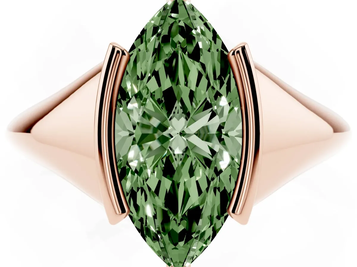 Fancy Green Marquise Cut Solitaire Tension Set Diamond Ring Rose gold