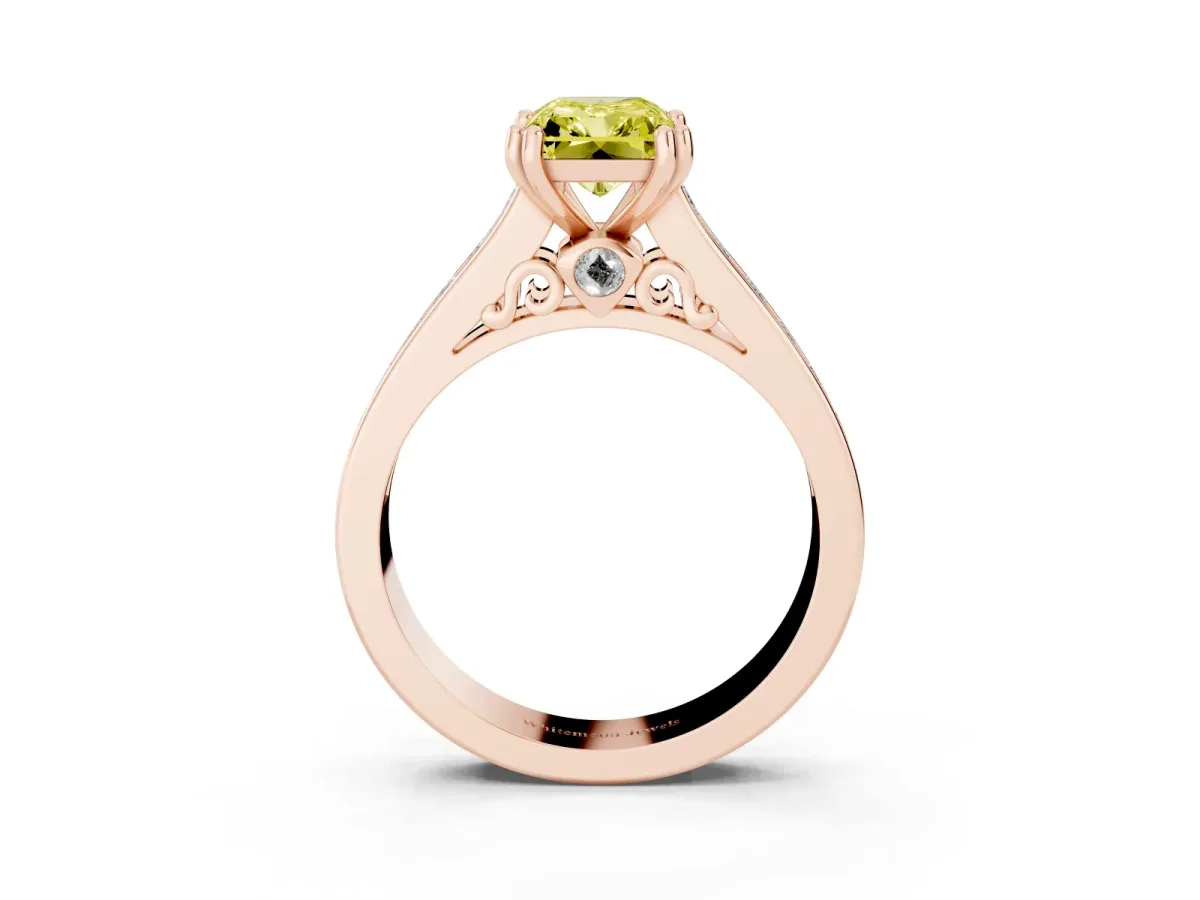 Fancy Yellow Radiant Cut Cut Channel Set Solitaire Engagement Ring with Prong Setting Rose gold
