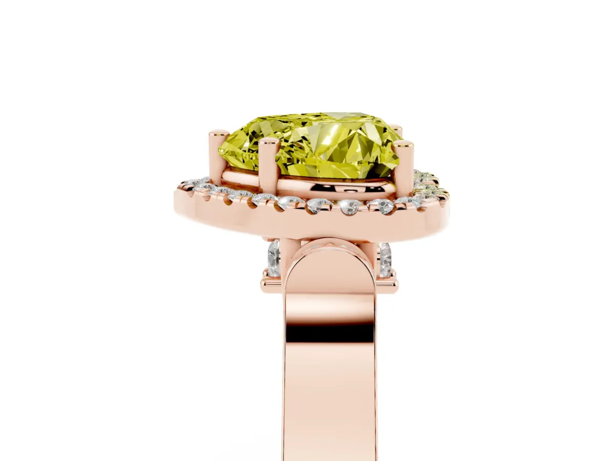 Fancy Yellow Heart Cut Halo Pave Split Shank Prong Setting Ring Rose gold