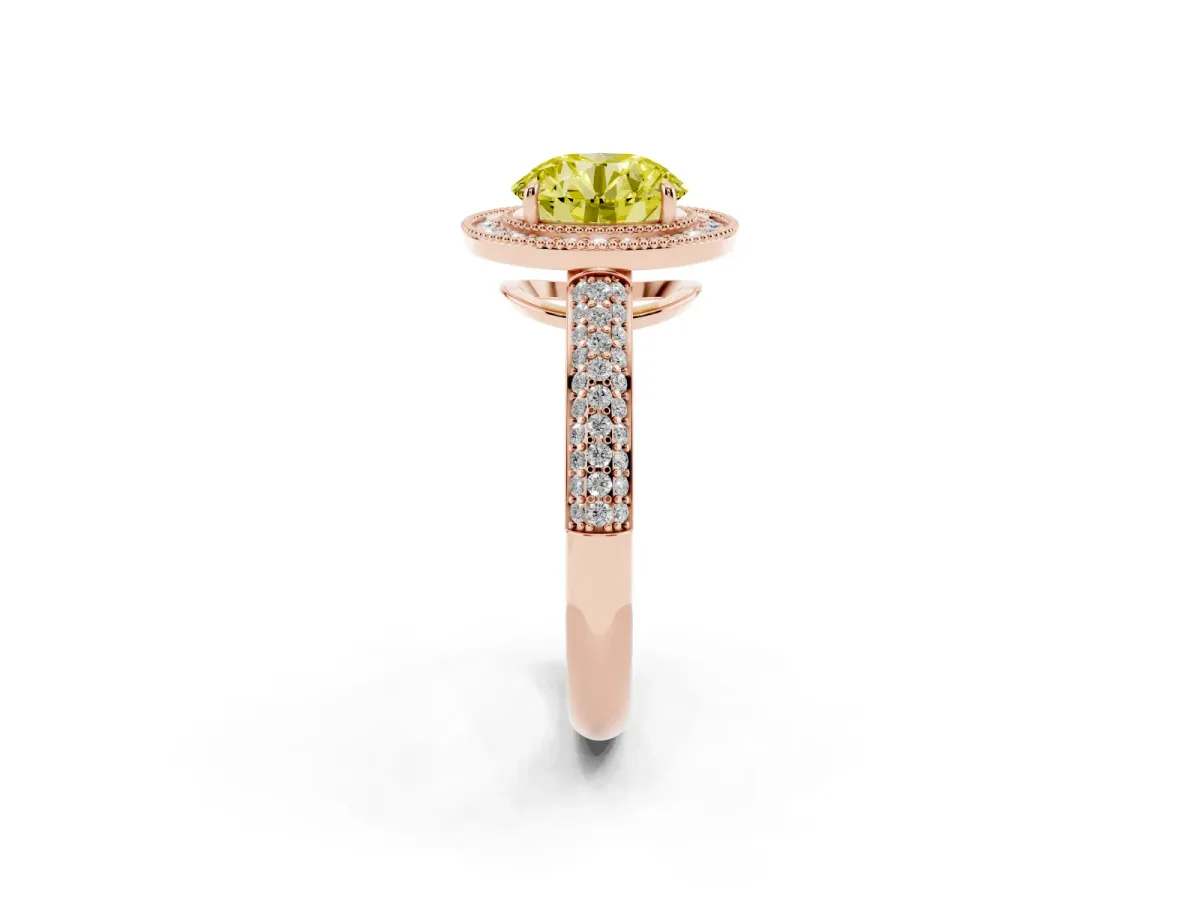 Fancy Yellow Round Cut Cut Halo Diamond Pave Band with Four-Prong Setting Rose gold