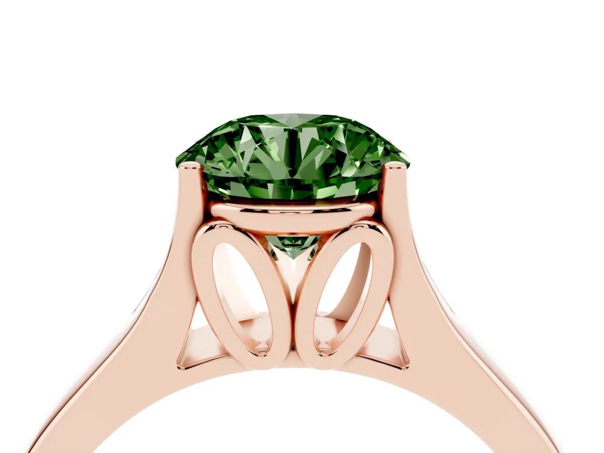 Fancy Green Round Cut Solitaire Diamond Ring with Cathedral Band and Four-Prong Setting Rose gold
