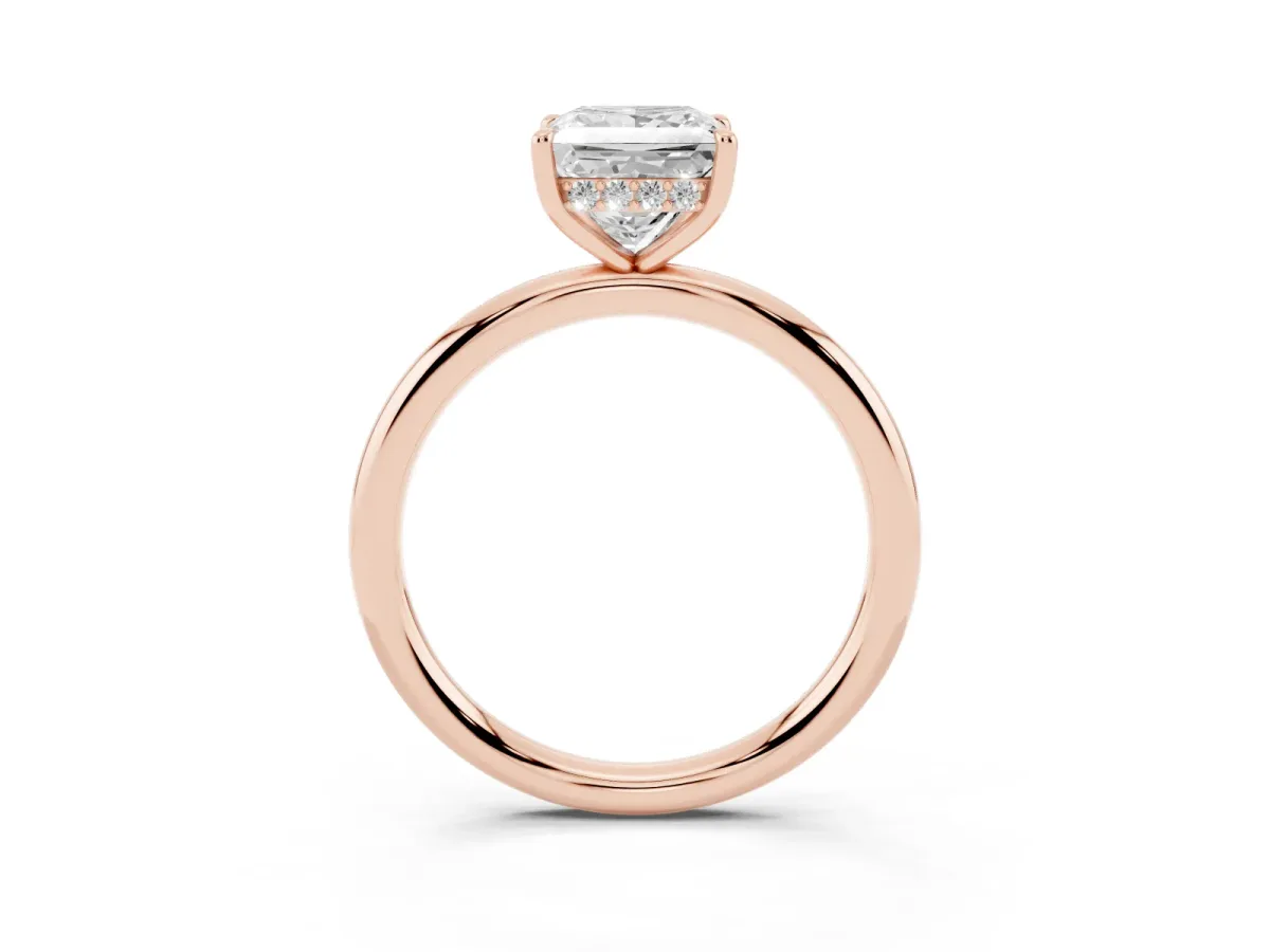 Princess Cut Diamond Solitaire Ring with Thin Band and Four-Prong Setting Rose gold