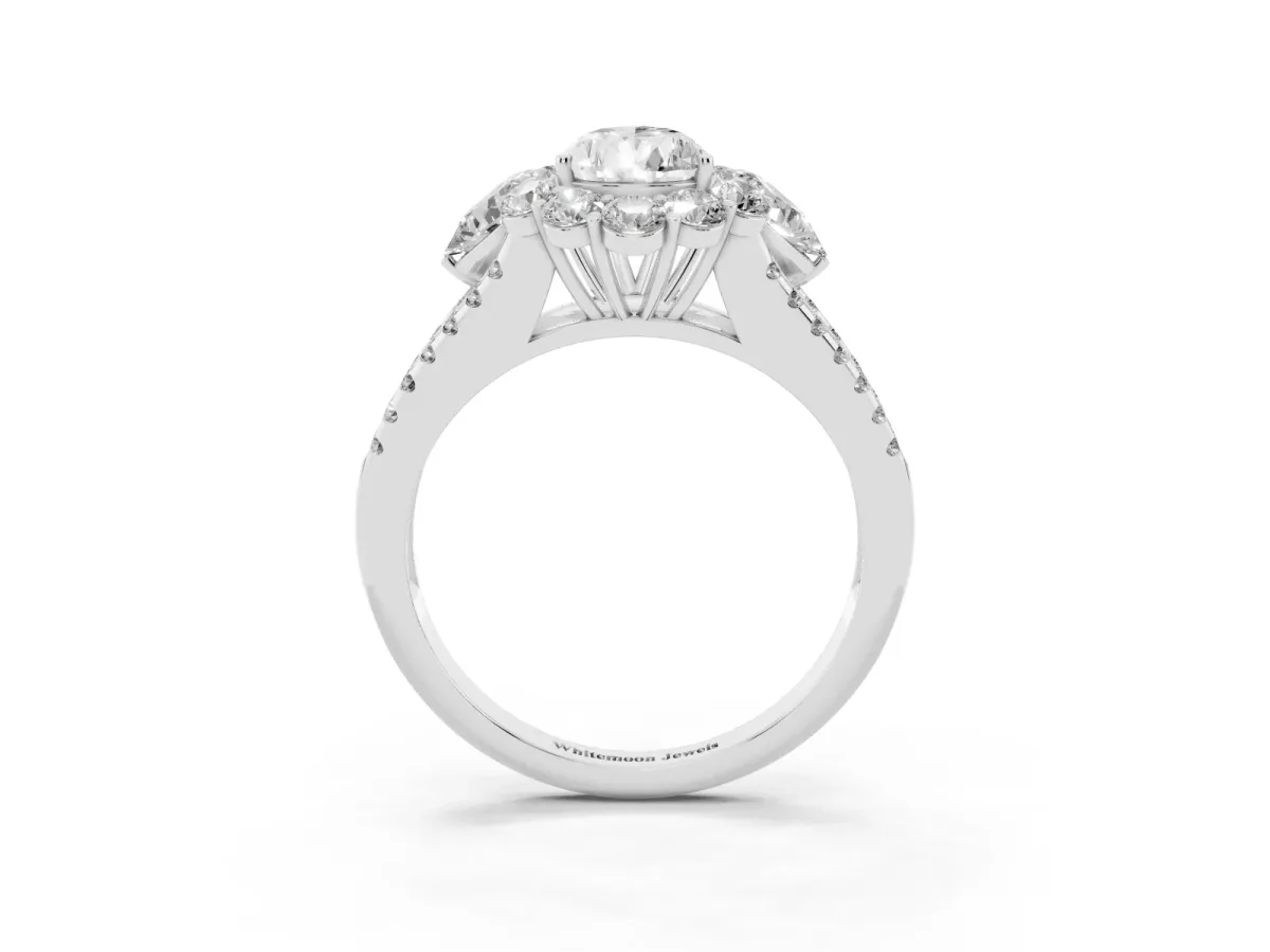 Pear Cut Halo Split Shank Diamond Engagement Ring with Prong Setting Silver
