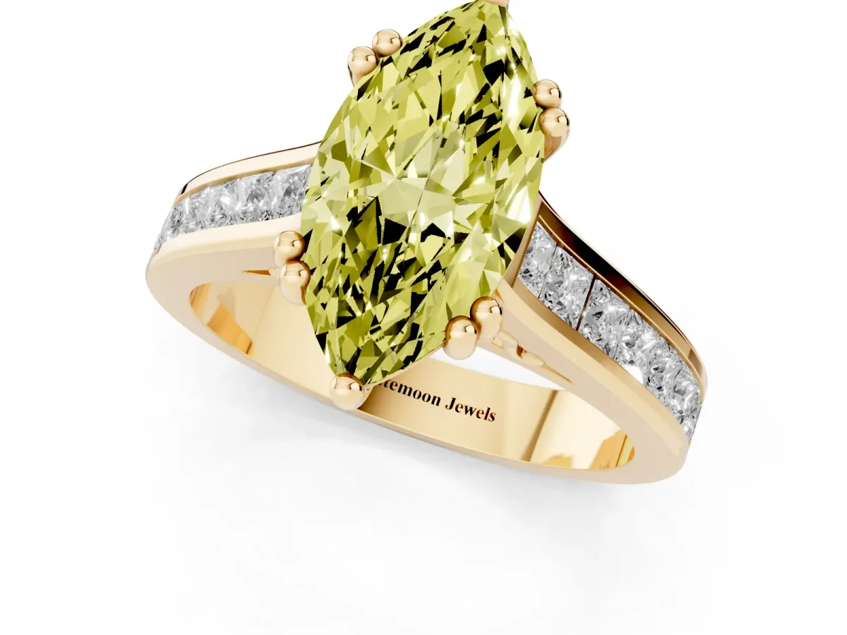 Fancy Yellow Marquise Cut Cut Channel Set Solitaire Engagement Ring with Prong Setting Yellow gold
