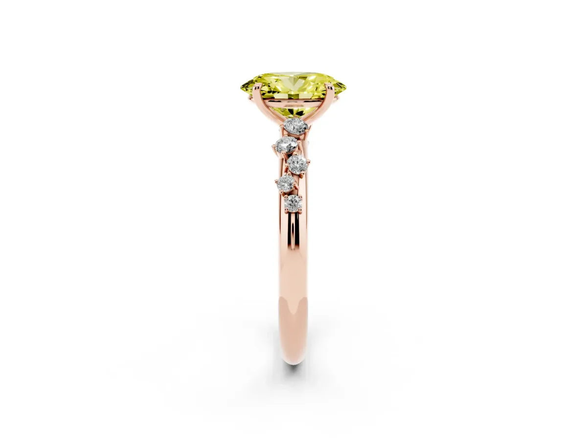Fancy Yellow Oval Cut Diamond Cluster Prong-Set Solitaire Ring Rose gold