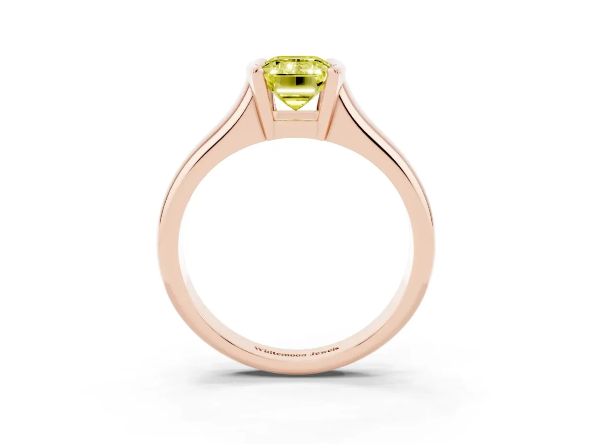 Fancy Yellow Emerald Cut Solitaire Tension Set Diamond Ring with Split Shank Band Rose gold