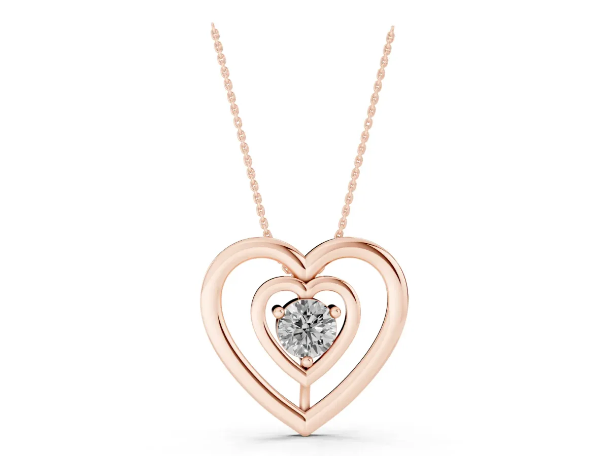 Heart Prong Round Diamond Pendant Rose gold