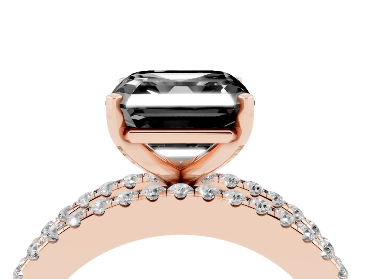 Fancy Black Asscher Cut Diamond Solitaire Ring with Pavé and Channel Set Band Rose gold