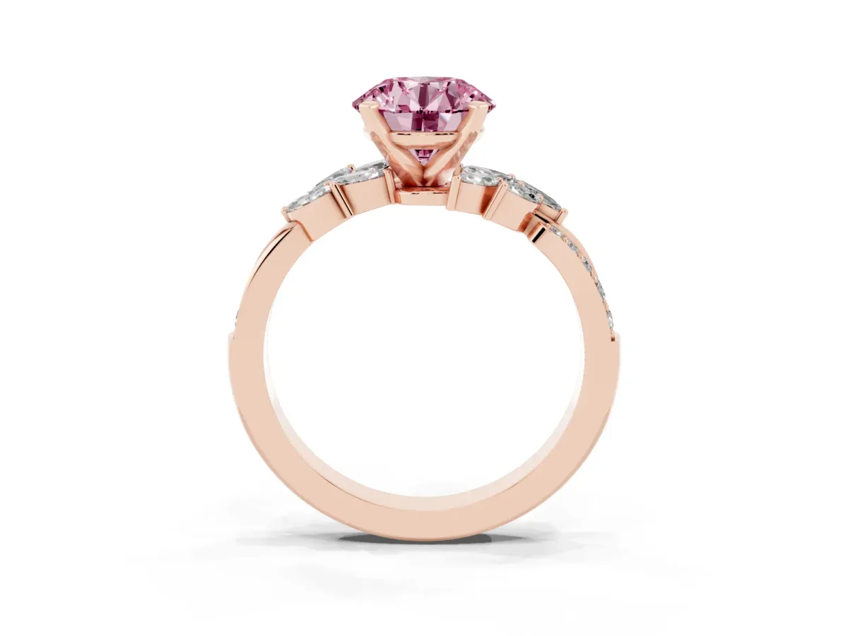 Fancy Pink Round Cut Solitaire Marquise Twist Band with Six-Prong Setting Rose gold