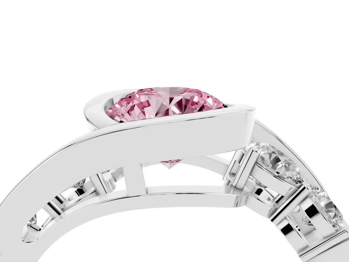 Fancy Pink Bezel Set Round Cut Diamond Bypass Ring with Round Accents Silver