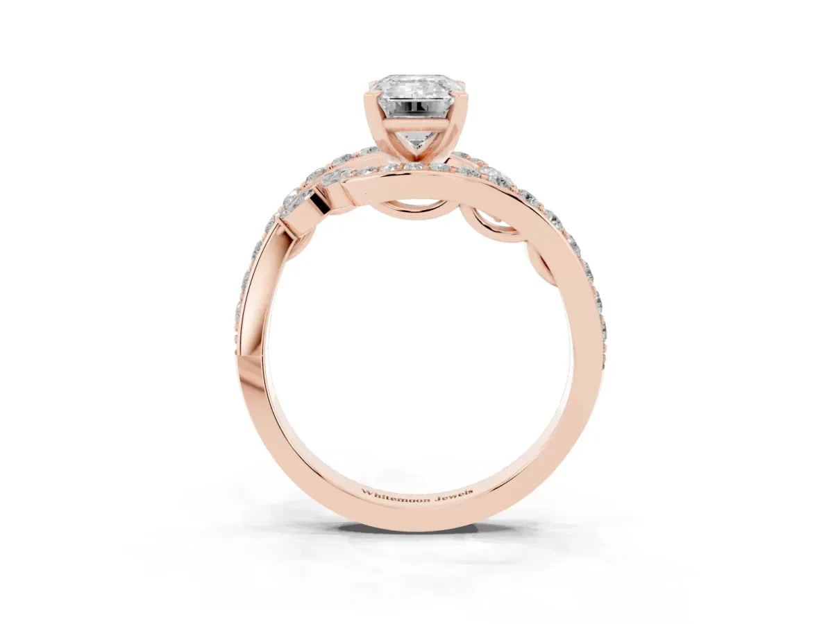Emerald Cut Solitaire with Pavé Twist Band and Four-Prong Setting Rose gold