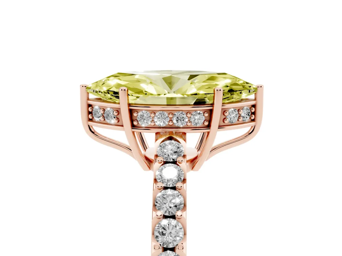 Fancy Yellow Marquise Cut Solitaire Diamond Engagement Ring with Pavé Band and Six-Prong Setting Rose gold