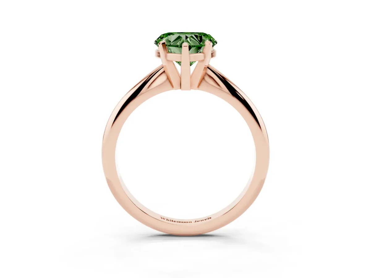 Fancy Green Heart Cut Cut Solitaire Ring with Four-Prong Setting on a Classic Band Rose gold