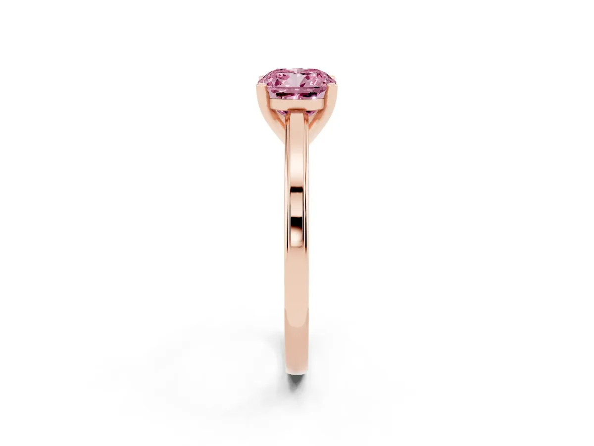 Fancy Pink Cushion Cut Solitaire Diamond Ring with Four-Prong Setting and Classic Band Rose gold
